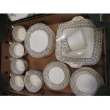 Comprehensive Mayfair bone china tea, coffee and dinner service decorated with purple pansies and