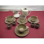 Poole Pottery breakfast set consisting coffee pot, sugar, milk jug, egg cups, tea and coffee cup and