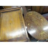 Mahogany inlaid oval tray with twin carry handles, shoe shine stool/box, luggage rack and mahogany