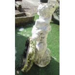 White painted composite bird bath, circular top on figural column, D55cm H94cm