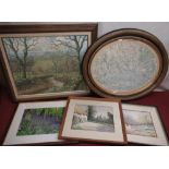 Small watercolor painting "Bluebells in Farndale" by F.Broadbent, a framed photograph entitled