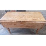 Victorian pine dropleaf side table with single drawer on square tapering supports, W122cm D80cm