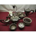 Art Deco style silver plated four piece tea set with hardwood handles, early C20th silver plated