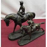Bronzed figure of a jockey and racehorse, H30cm and another similar (2)