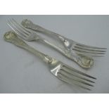 Early Victorian hallmarked Sterling silver Kings Pattern forks by JW, London, 1843, 9.8ozt