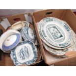 Selection of late C19th blue and white pottery to include Wedgwood Aesthetic style tureens, comport,