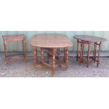 Oak gate leg dining table with drop leaf, another small drop leaf table and an oak occasional