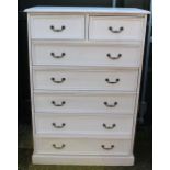 Mid C20th painted pine chest of two short over three long drawers, H127cm, W87cm, D45cm