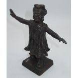 C20th bronze figure of a blindfolded girl, indistinctly signed, H19cm