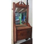 Edwardian walnut hall mirror with rectangular plate and angled cresting above a hinged top