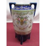 Noritake porcelain vase decorated in cobalt blue and gilt highlights with painted floral bunches and