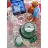 Collection of glassware to include a 1970s decanter and glasses, three late C19th wine glasses,
