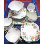 Paladin China tea set for six decorated in a floral pattern, consisting six trios, pair sandwich