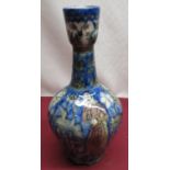 Indo-Persian Iznik style blue glazed hookah vase depicting various figures, birds and foliage H31cm