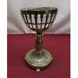 Late C19th brass table centrepiece with gothic reticulated cup embossed symmetrical base, H28cm