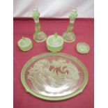1930's Uranium tinted Walther & Sohne six piece dressing table set