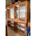 Large Victorian pine and pitch pine house keepers cupboard with slide glass top doors and wire