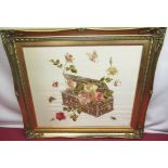 Silk needlework picture in modern gilt frame