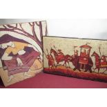 Two Indian pictures printed on silk, in black frame, largest H51cm x W86cm (2)