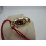 Hallmarked 18ct yellow gold diamond and ruby gypsy style ring, by W&H Chester, size N, 2.8g