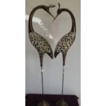 Pair of tall decorative metalwork heron sculptures, H106cm