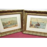 English School (C19th); Fishing boats entering the harbour, watercolour heightened with white,