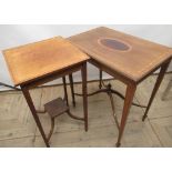 Edwardian Sheraton revival satinwood inlaid mahogany rectangular side table, on slender tapering