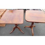 19th c mahogany square tilt topped table on turned supports and another similar (2)