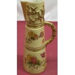 Royal Worcester blush ivory jug shape no. 1047, decorated with floral bunches and gilt highlights,