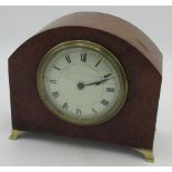 Buren, Swiss, early C20th burr elm cased timepiece, plain arched case on four brass shaped feet,
