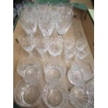 Royal Doulton lead crystal glassware, including hock glasses, champagne flutes, liquors, whisky
