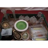 Collection of glassware and ceramics to include a frosted glass dressing table set, Carlsberg