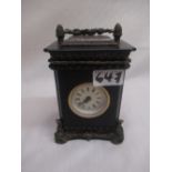 C20th slate effect carriage timepiece clock with ormolu mounts, H16cm