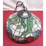 Tiffany style coloured lead glass demi-lune centre light fitting, D40cm