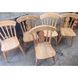 Three beech farmhouse kitchen style chairs and pair of similar chairs (5)