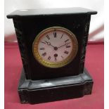 Late C19th French black slate and variegated marble time piece with engraved decoration, movement