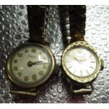 Ladies Timor 9ct gold cased wristwatch, three piece case on later gold plated expanding bracelet,