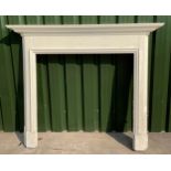 Georgian style white painted wooden fire surround with dentil cornice, W157.5cm, H129.5cm,