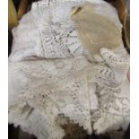 Late Victorian and later lace edged and crocheted table linen