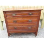 Victorian walnut chest with moulded top above three long drawers on reeded supports, W92cm, D44,