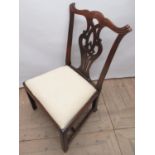 Geo.III mahogany dining chair, with interlaced pierced splat and drop in seat on square supports,