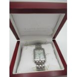 Klaus-Kobec quartz wrist watch with date, mother of pearl dial, rectangular stainless steel case
