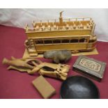 Hand built matchstick model of a Blackpool tram H30cm L56cm, Indo-Persian rosewood box inlaid with