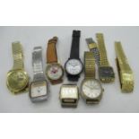 Rotary quartz wristwatch with date, on gold plated rice grain bracelet, and collection of other