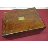 Victorian ebonised banded figured walnut folding travelling writing slope, the fitted interior