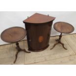 Pair of Geo. III style tripod wine tables with moulded circular tops, D35cm H50cm, and a small