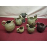 Selection of studio pottery jug and vases in bird form (7)