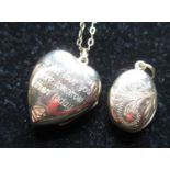 Hallmarked 9ct yellow gold bright cut heart-shaped locket with inscription gross by SN, 375,