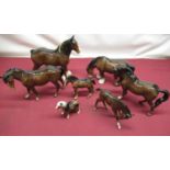 Selection of Beswick and Beswick style horses including Shire horse, Shetland pony, etc