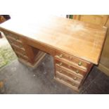 Victorian style twin pedestal desk, moulded rectangular top with eight graduated drawers with
